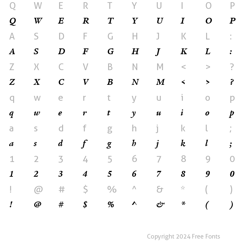 Character Map of ITCLegacySerif LT Book Bold Italic