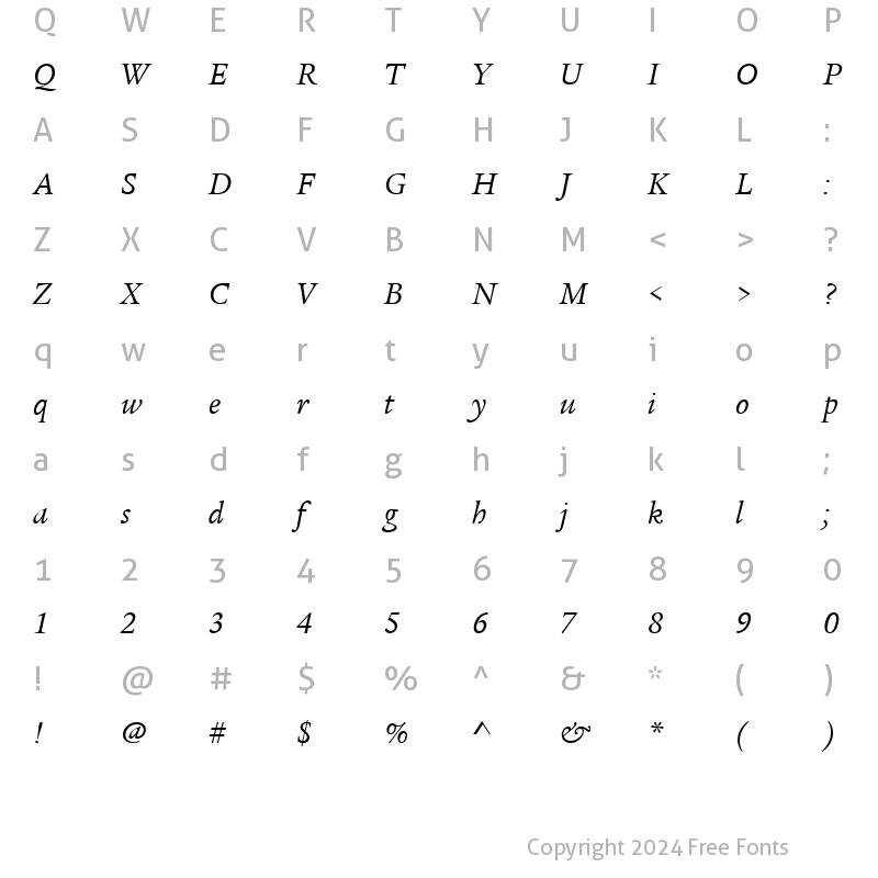 Character Map of ITCLegacySerif LT Book Italic