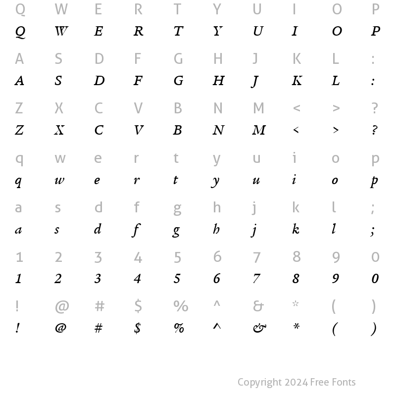 Character Map of ITCLegacySerif-Medium MediumItalic