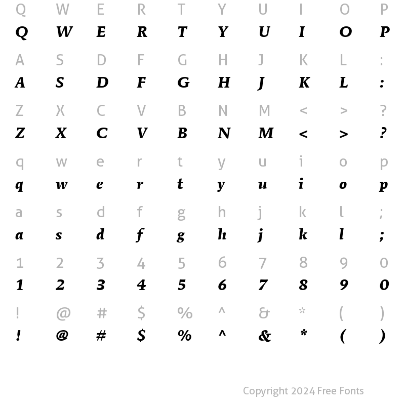 Character Map of ITCMendozaRoman BoldItalic