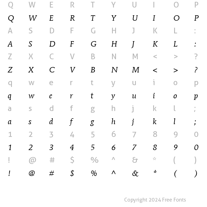 Character Map of ITCMendozaRoman LT Book Italic