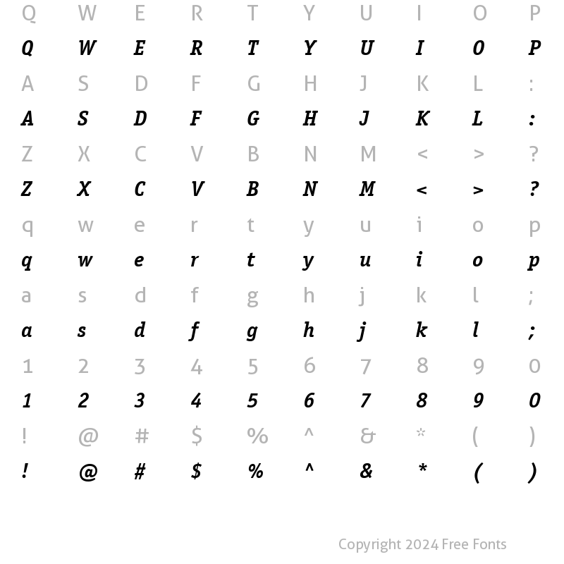 Character Map of ITCOfficinaSerif LT Book Bold Italic