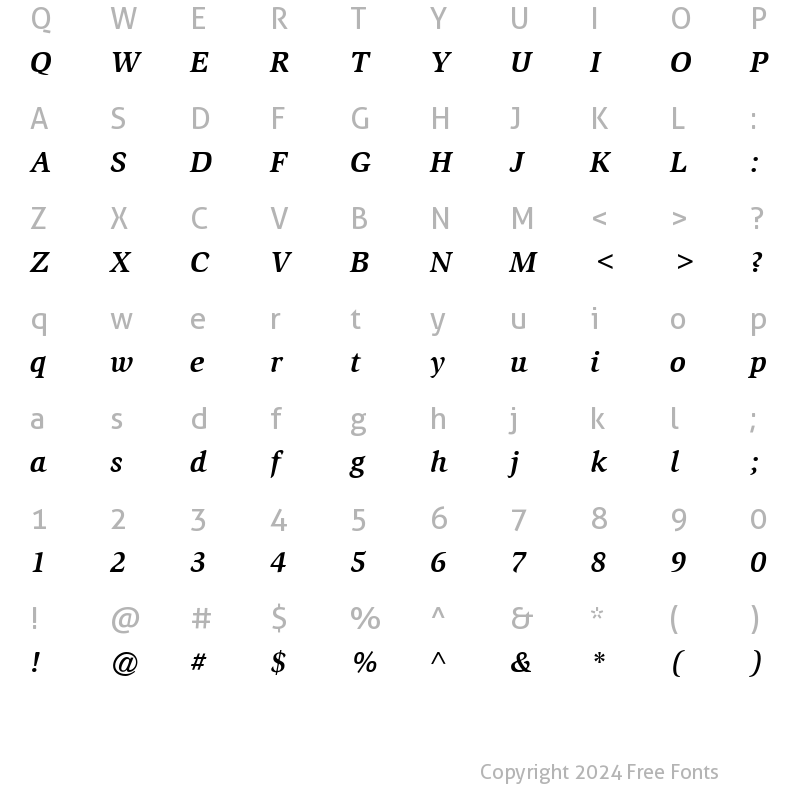 Character Map of ITCSlimbach BoldItalic