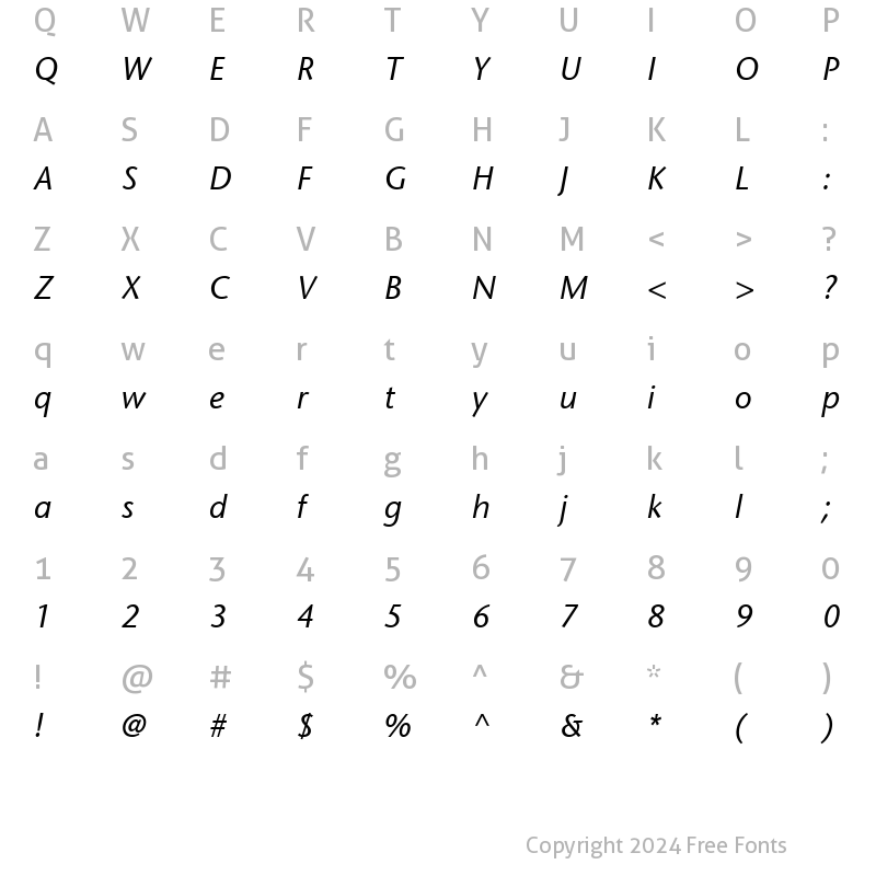 Character Map of ITCStoneSans RomanItalic