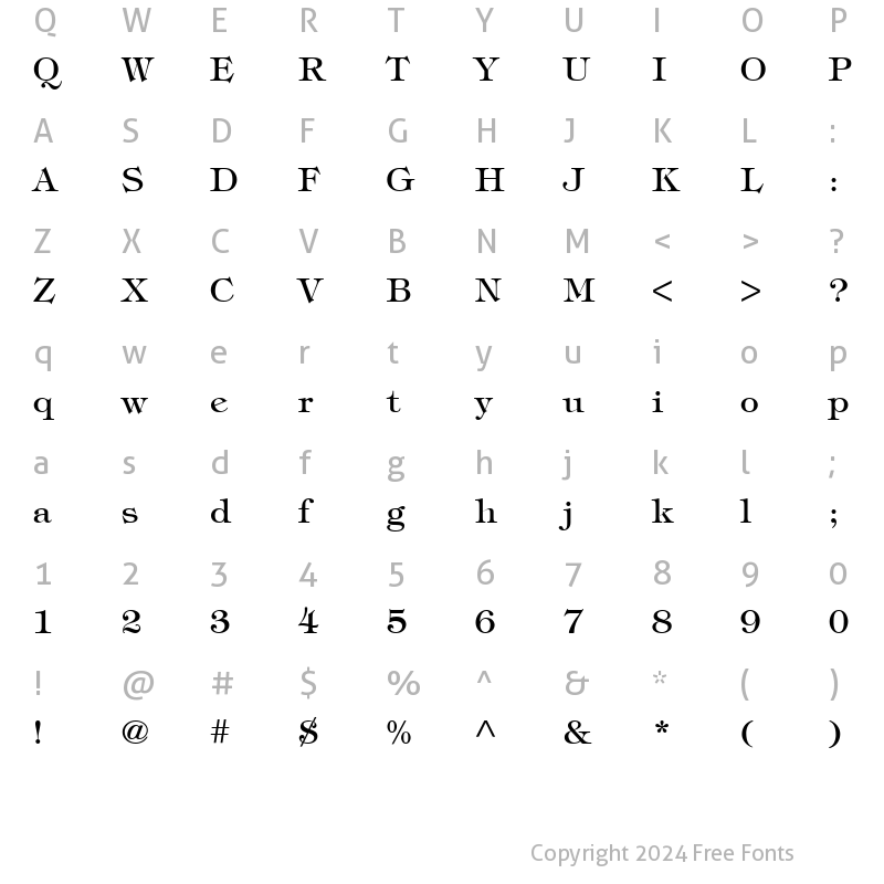 Character Map of ITCTiffany-Medium Medium