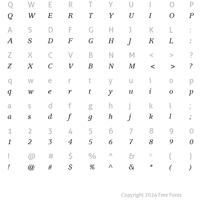 Character Map of ITCUsherwood-Medium MediumItalic