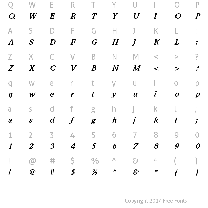 Character Map of ITCWeidemann BoldItalic