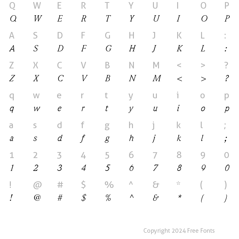 Character Map of ITCWeidemann-Book BookItalic