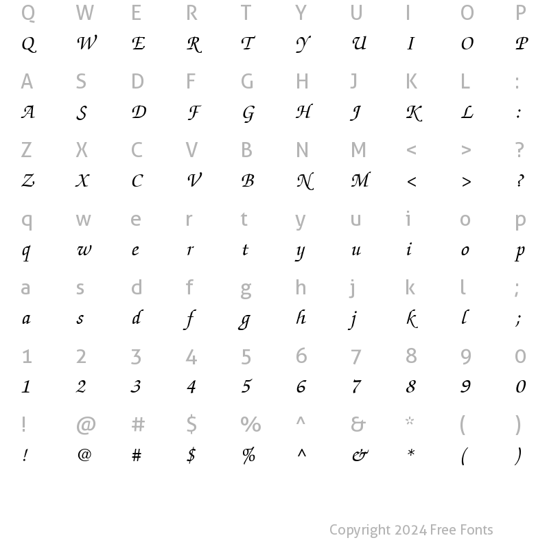 Character Map of ITCZapfChancery-Medium MediumItalic