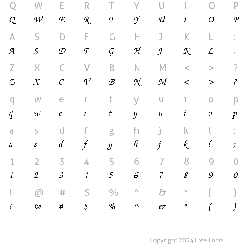 Character Map of ITCZapfChancery RomanItalic