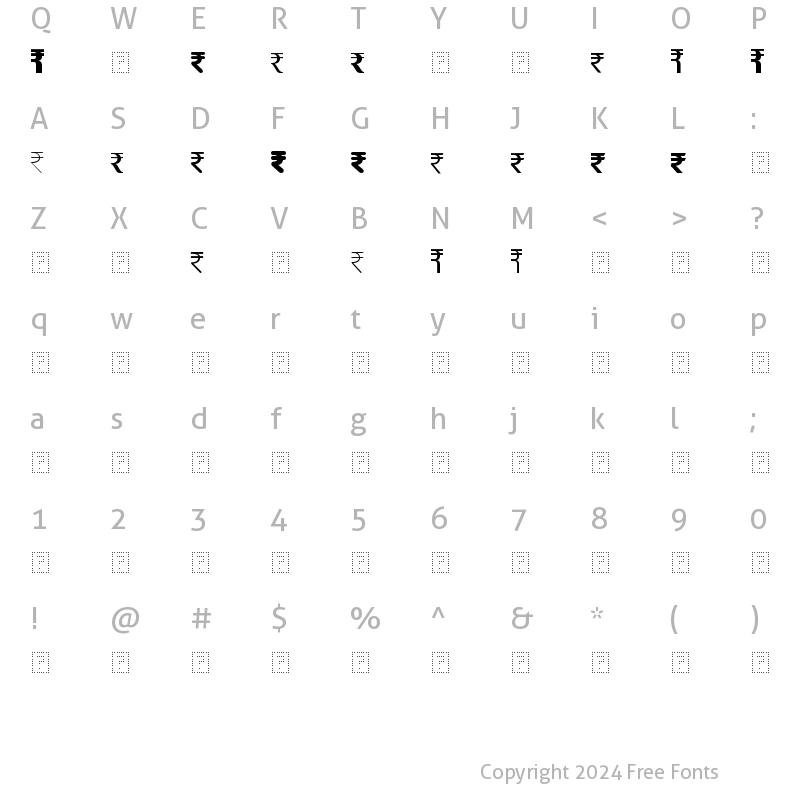 Character Map of ITF Rupee Regular