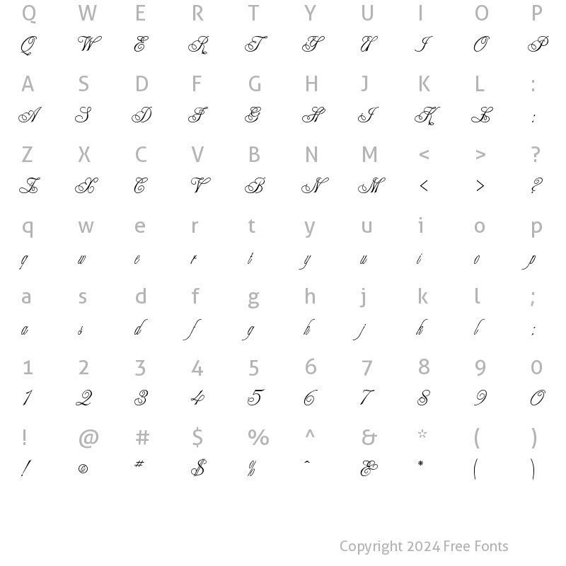 Character Map of ITFChampagneScript Regular