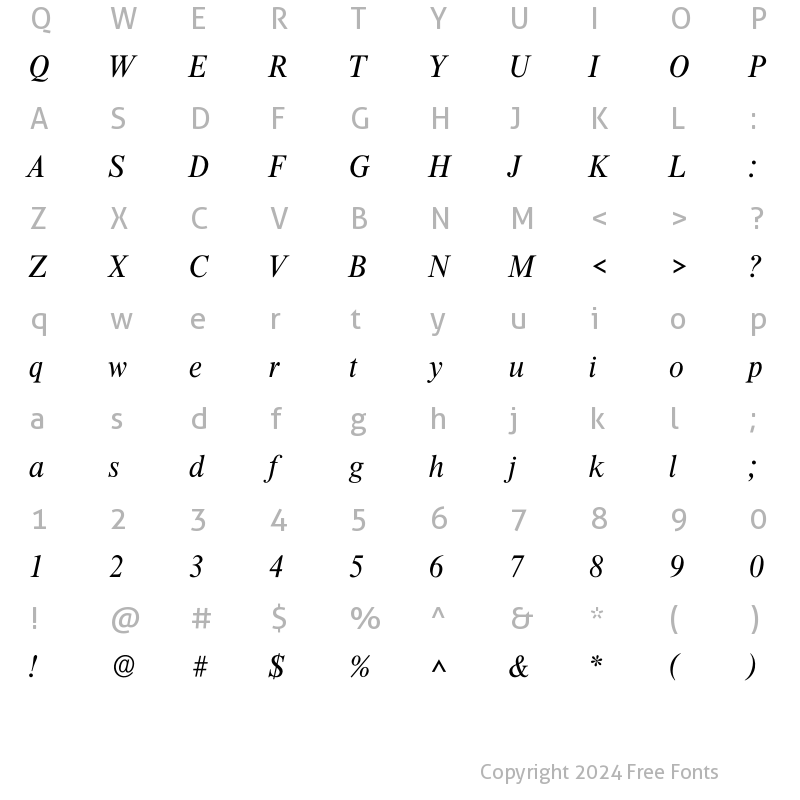 Character Map of Itimes Regular