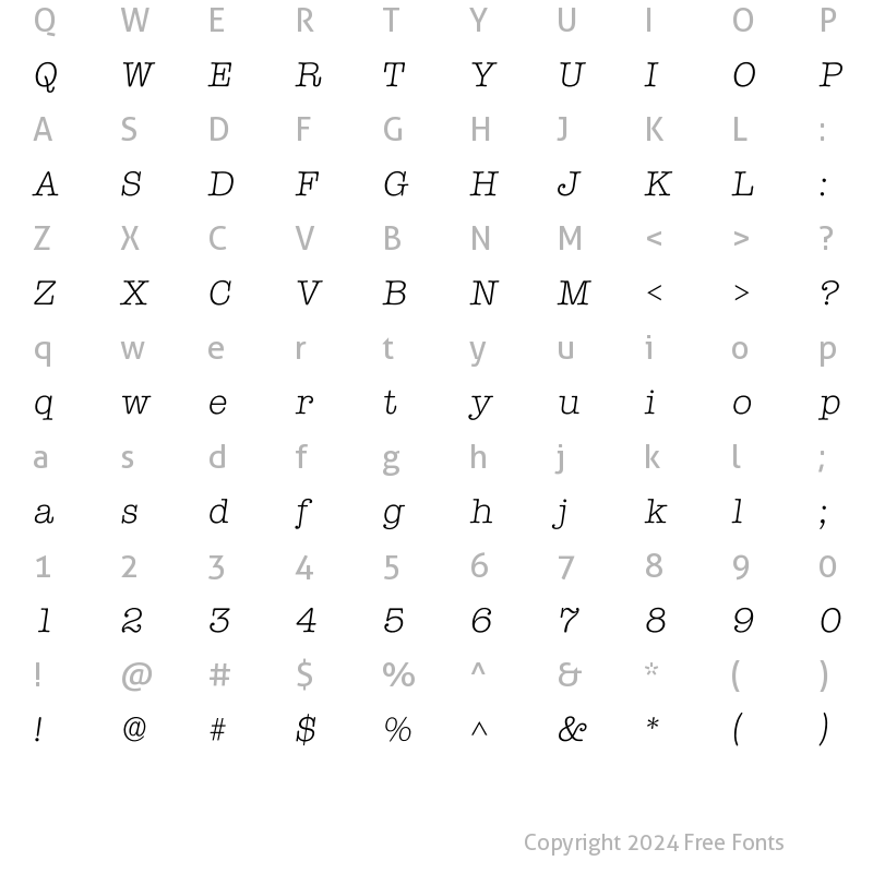 Character Map of Itypewriter Light Regular