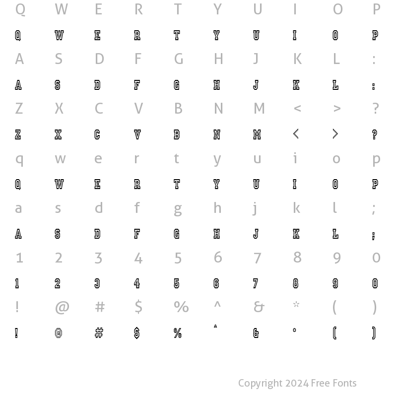 Character Map of IvyLeagueCondensedOutline Regular