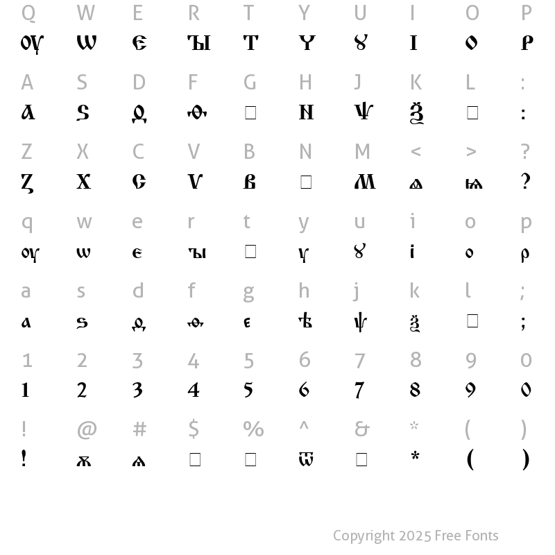 Character Map of IzhitsaC Regular