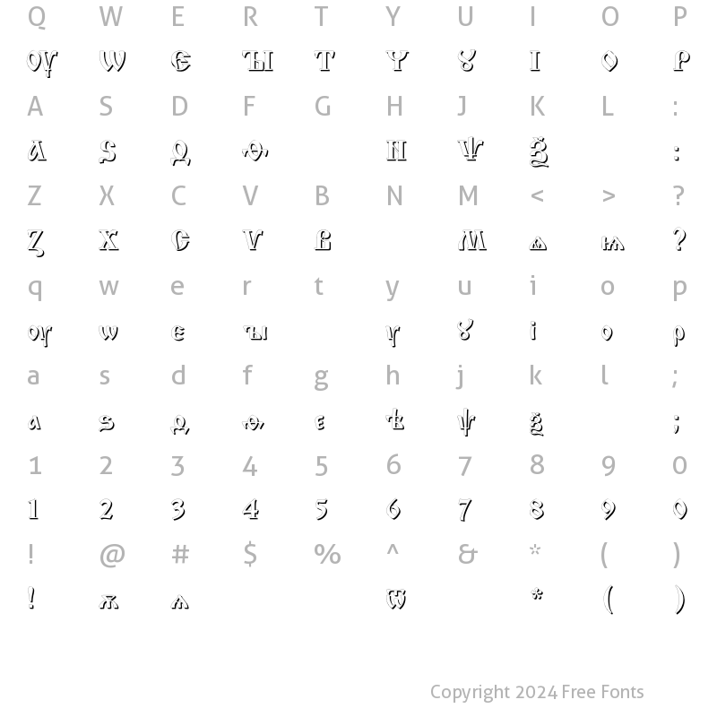 Character Map of IzhitsaShadowC Regular