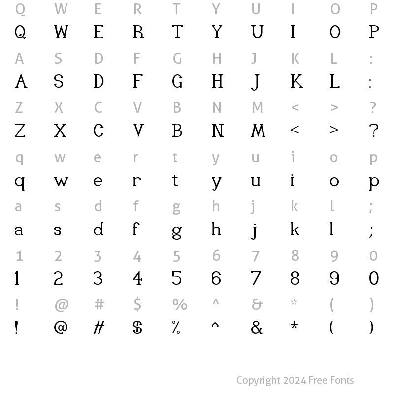 Character Map of IzzardSerif Regular