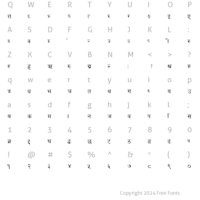 Character Map of JAANU Regular