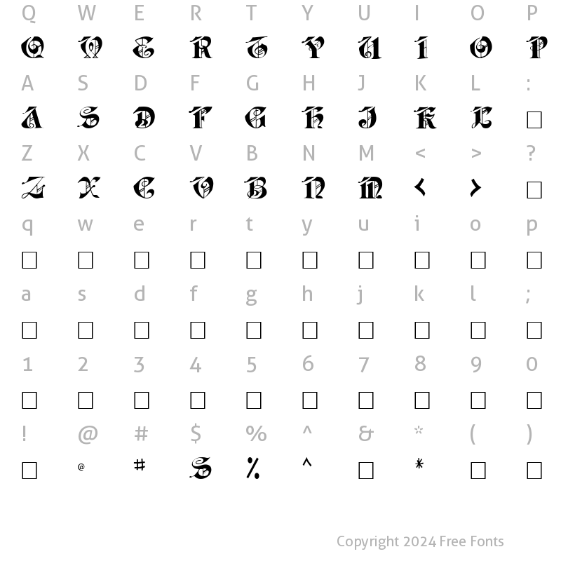 Character Map of Jaba Regular