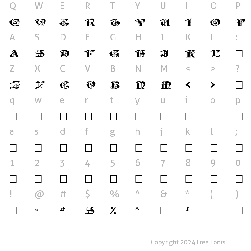 Character Map of JABA TTNORM Regular