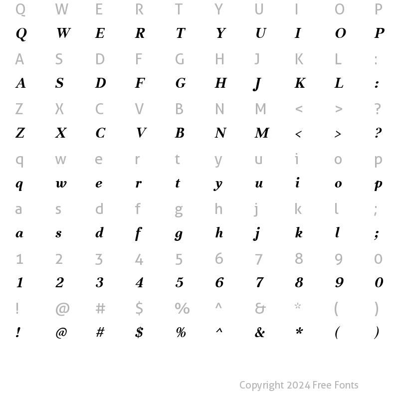 Character Map of JabcedHy BoldItalic