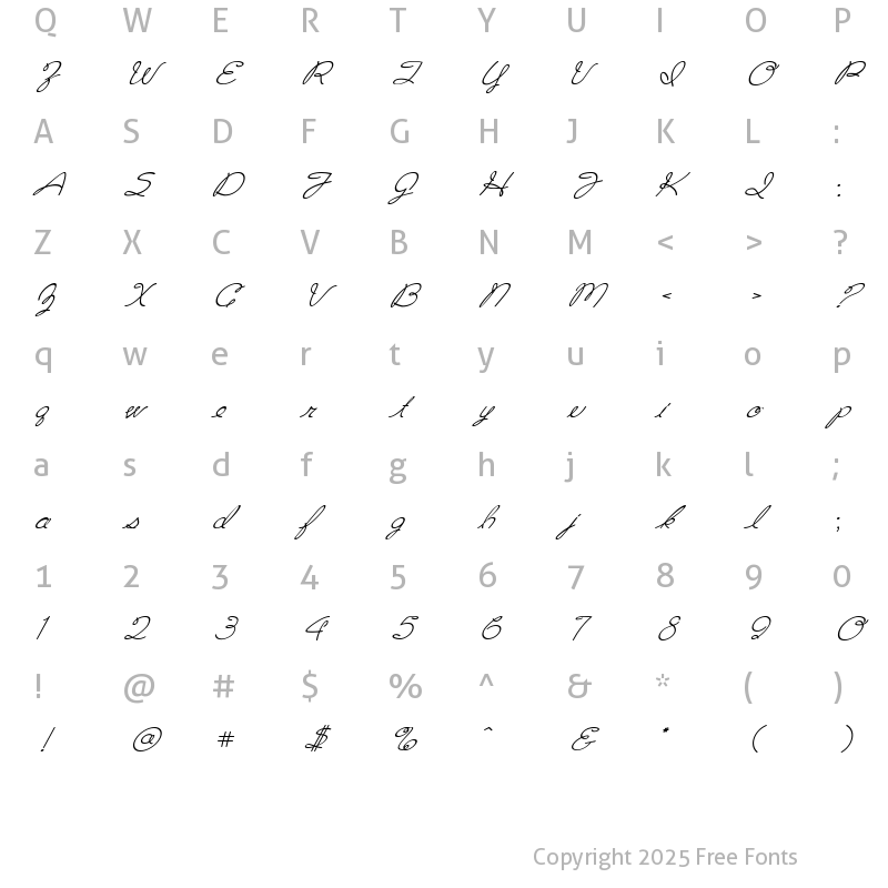 Character Map of Jacinda Regular