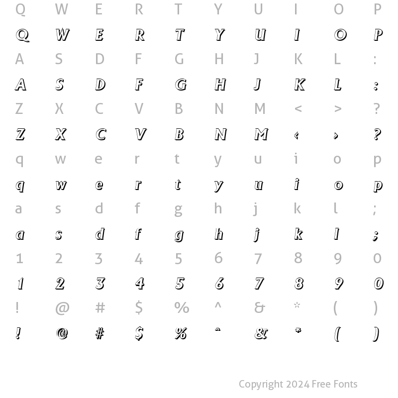 Character Map of JacobBeckerShadow BoldItalic