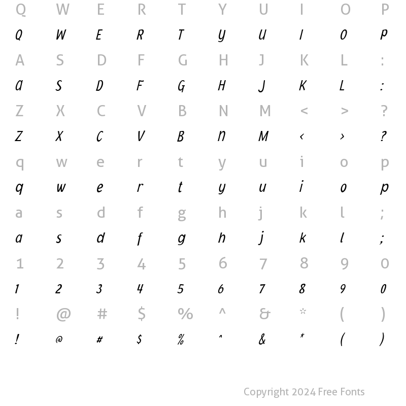 Character Map of Jacoby Cond ICG LightItalic