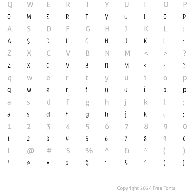 Character Map of Jacoby Cond ICG XLight Regular