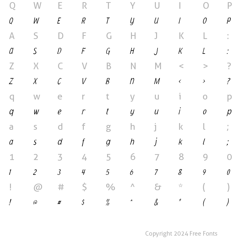 Character Map of Jacoby Cond ICG XLightItalic