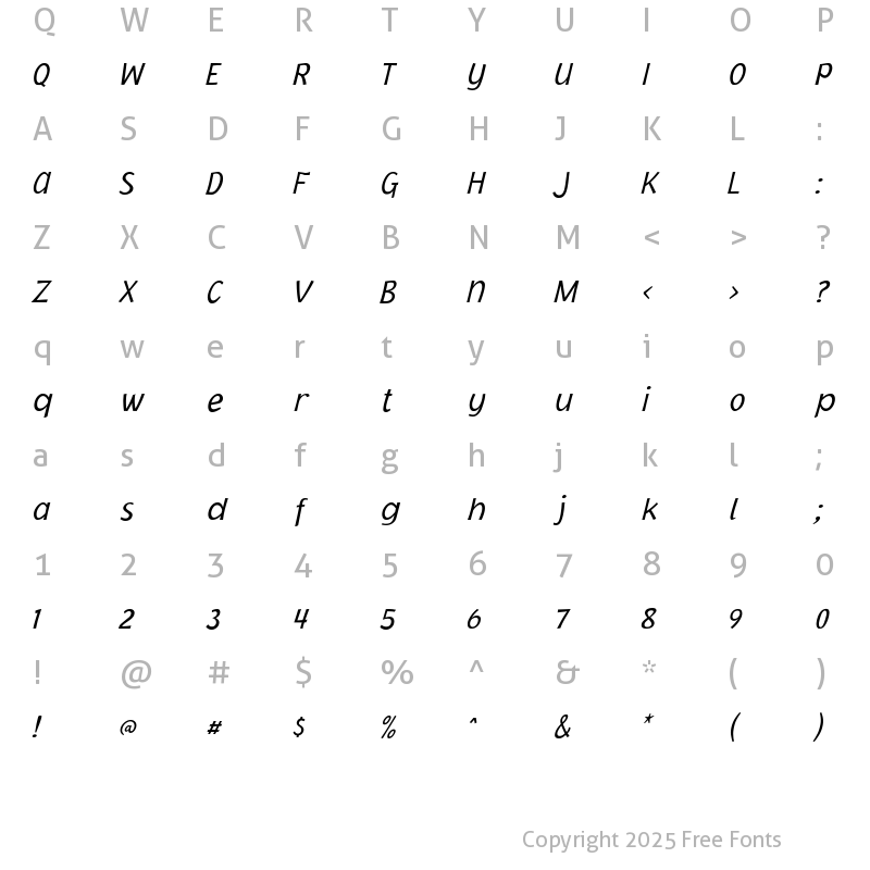 Character Map of Jacoby ICG Light Italic