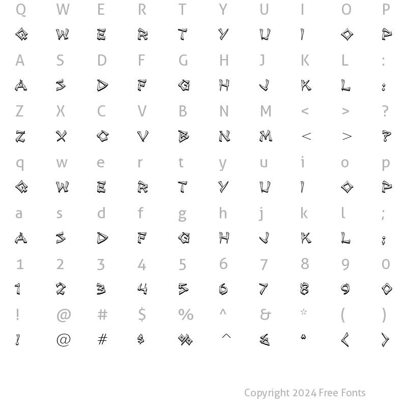 Character Map of Jade Monkey BTN Split Shadow Regular