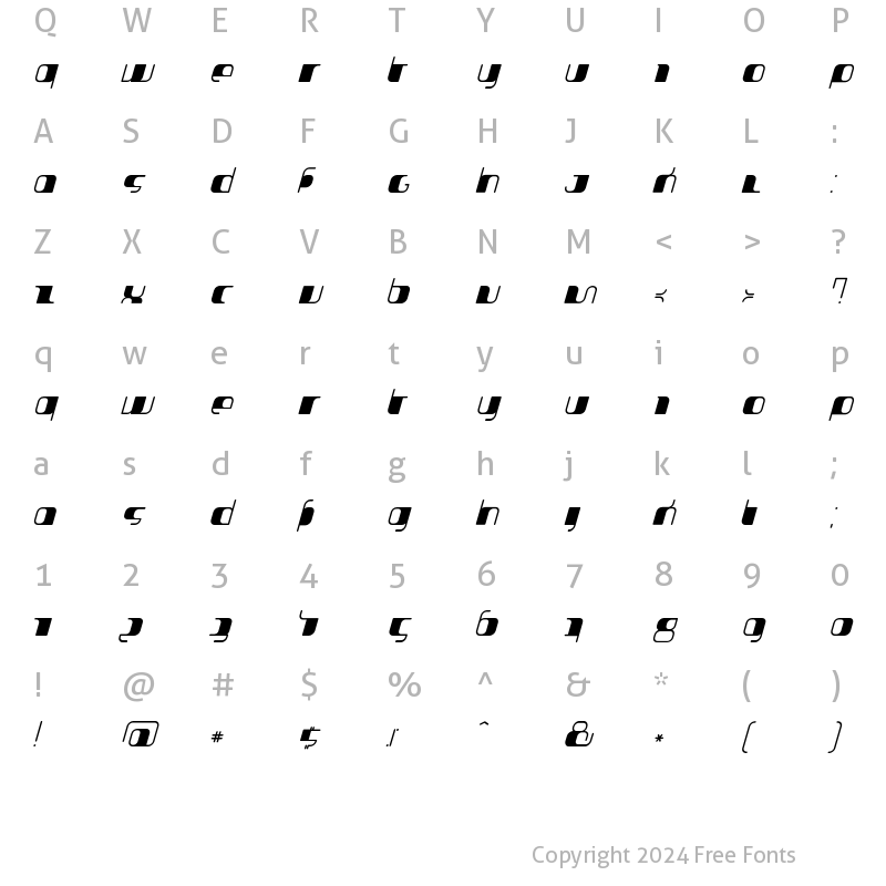 Character Map of Jakone Bold Italic