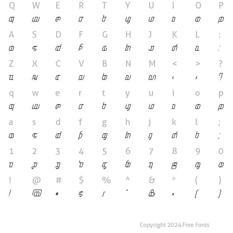 Character Map of Jakone Condensed Italic