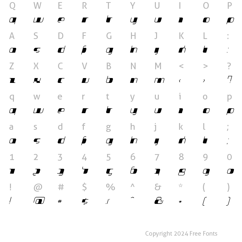 Character Map of Jakone Extended Bold Italic