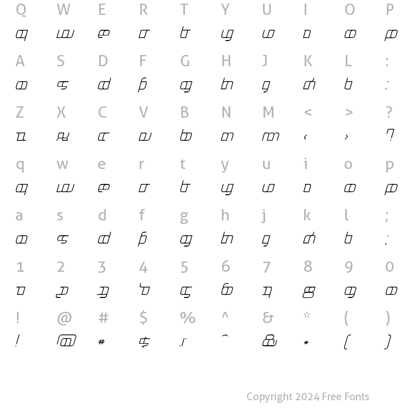 Character Map of Jakone Extended Italic