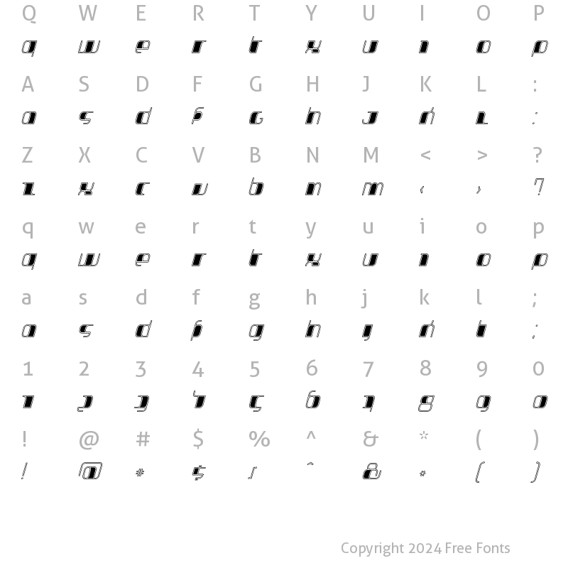 Character Map of Jakone Inline Italic