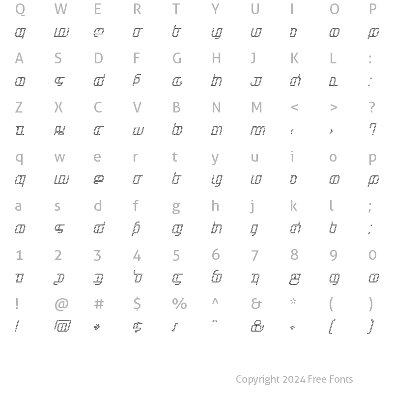 Character Map of Jakone Twin Italic