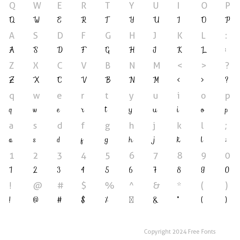 Character Map of Jallarre Script Regular