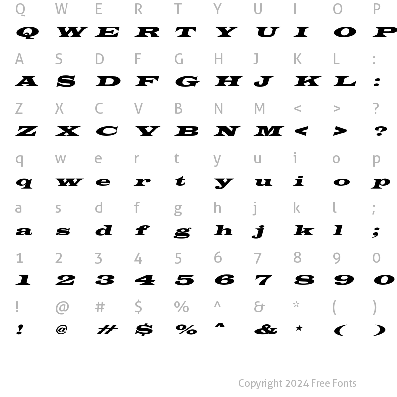 Character Map of James-WideExtObl-Normal Regular