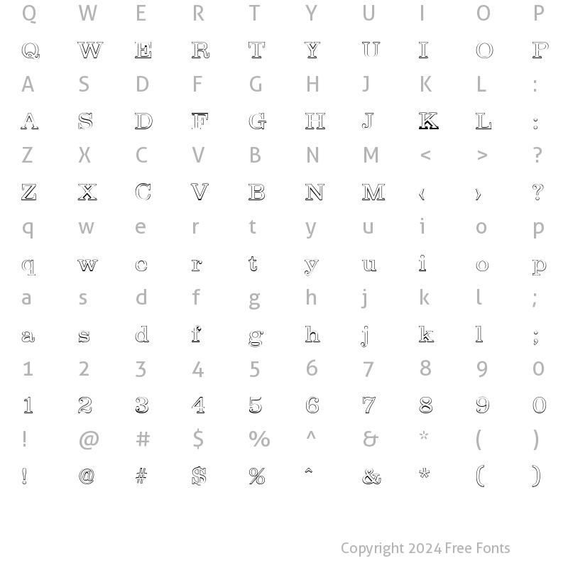 Character Map of JamesBeckerOutline-Light Regular