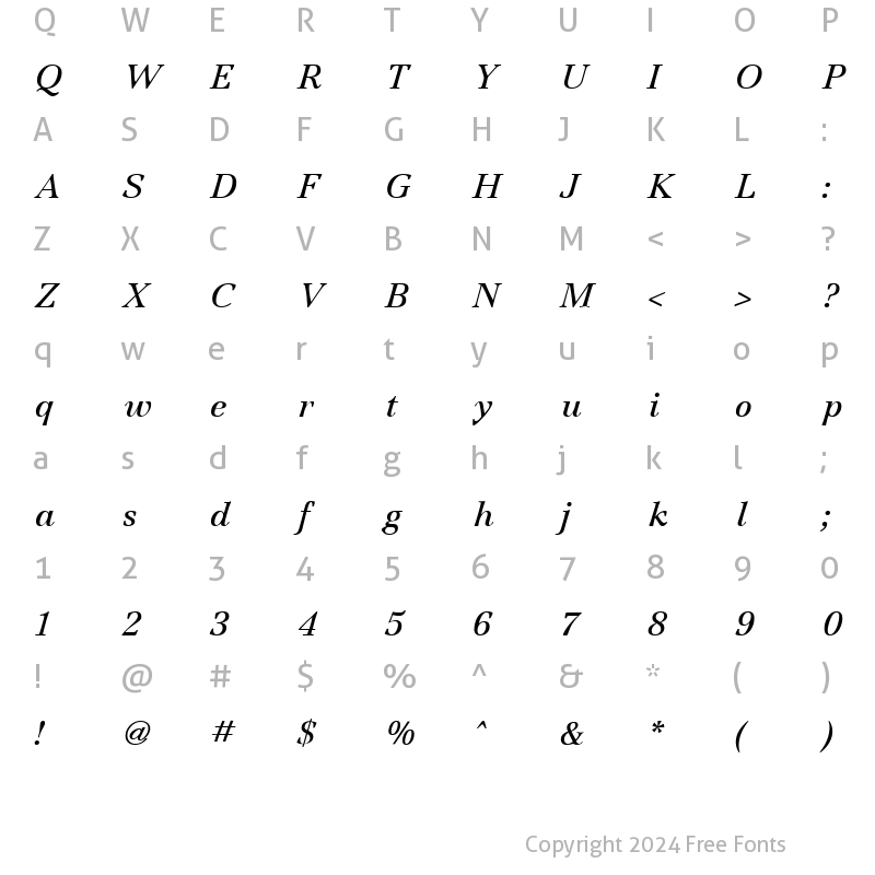 Character Map of Jamille Italic