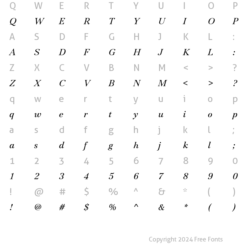 Character Map of JamilleEF-BookItalic Regular