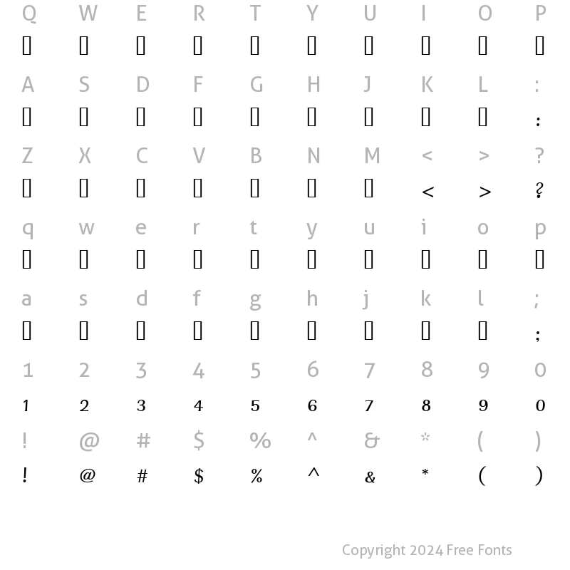 Character Map of JanaTamilRoman Light