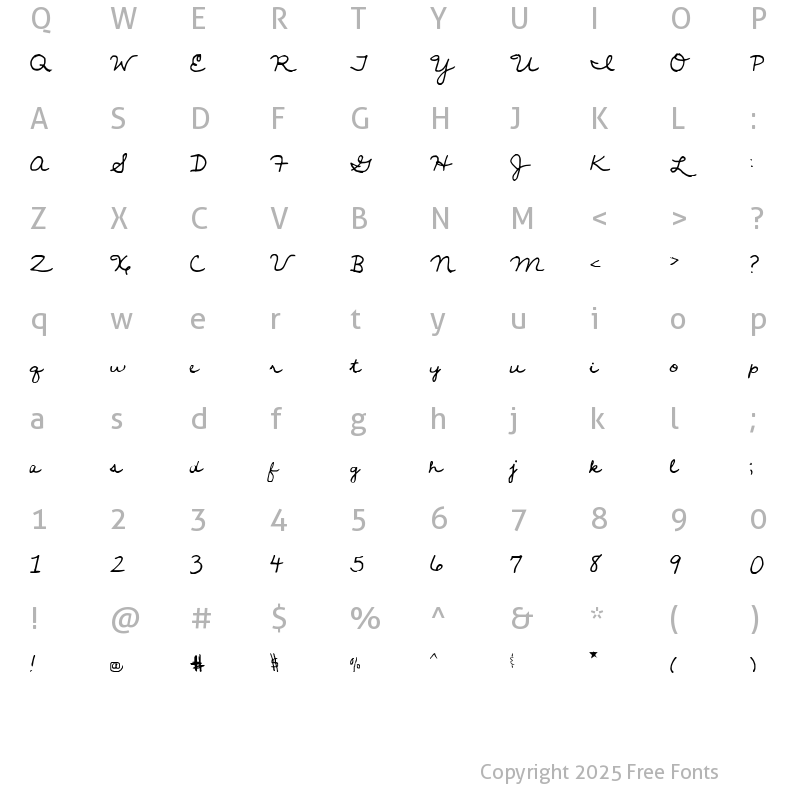 Character Map of janellescript regular