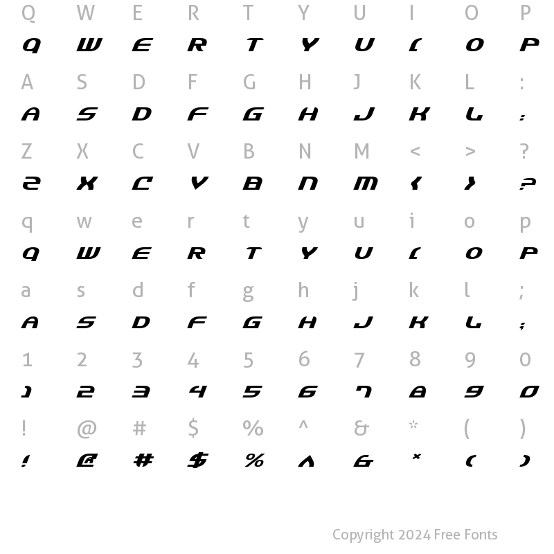 Character Map of Jannisaries Expanded Italic Expanded Italic