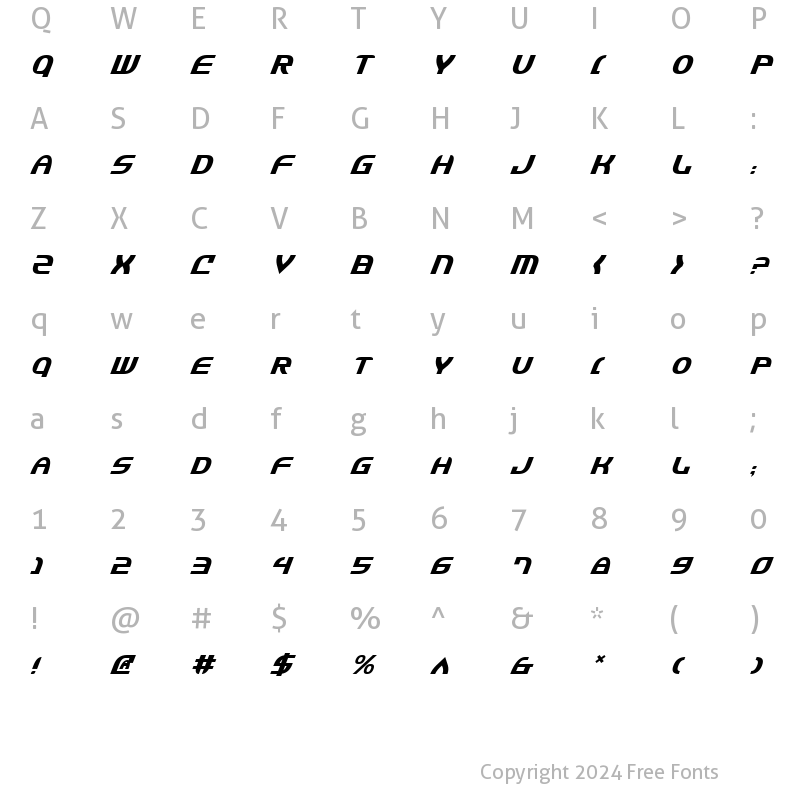 Character Map of Jannisaries Italic Italic