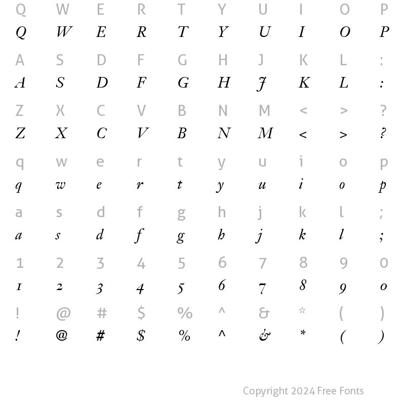 Character Map of Janson OldStyle SSi Italic Oldstyle Figures