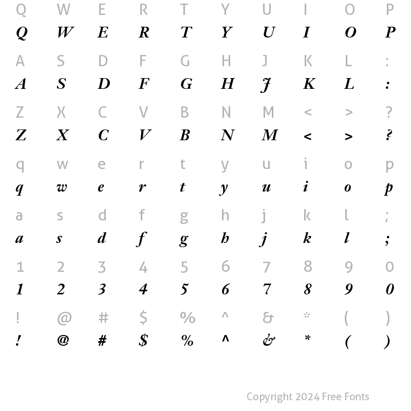 Character Map of Janson SSi Bold Italic